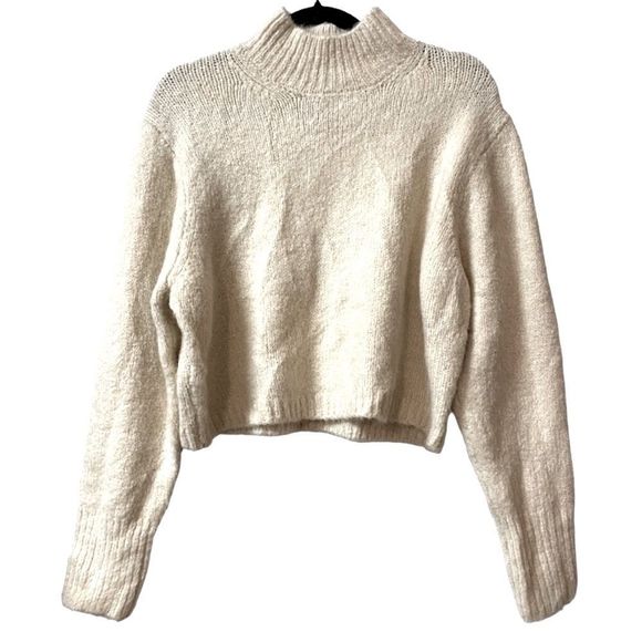 Zara NWOT Fine Knit Mock Cropped Turtleneck Sweater Cream Size Large - Picture 3 of 9